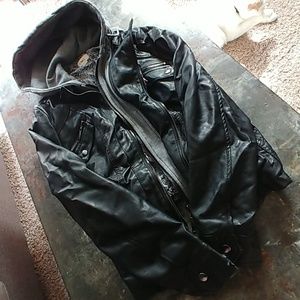 Leather jacket with hood